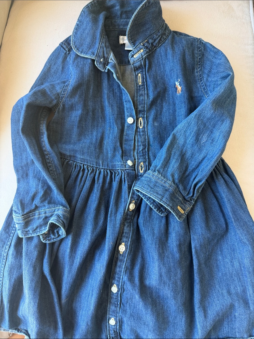 Ralph Lauren Blue Denim Button-Front Dress with Embroidered Pony
